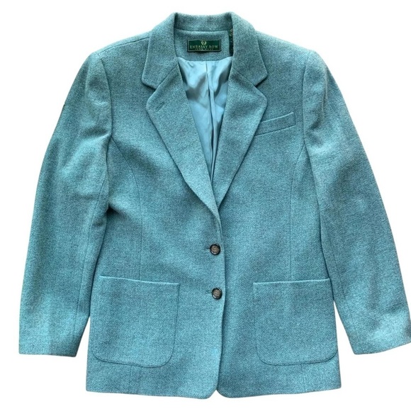 Vtg Embassy Row Woolmark Wool Buttoned Blazer Coat Jacket Blue Gray Size 12 - Picture 1 of 9